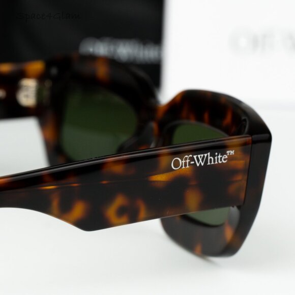 Off-White Women Sunglasses Havana Green Rectangle OERI138 CHARLOTTE 6055 NEW - Picture 5 of 9